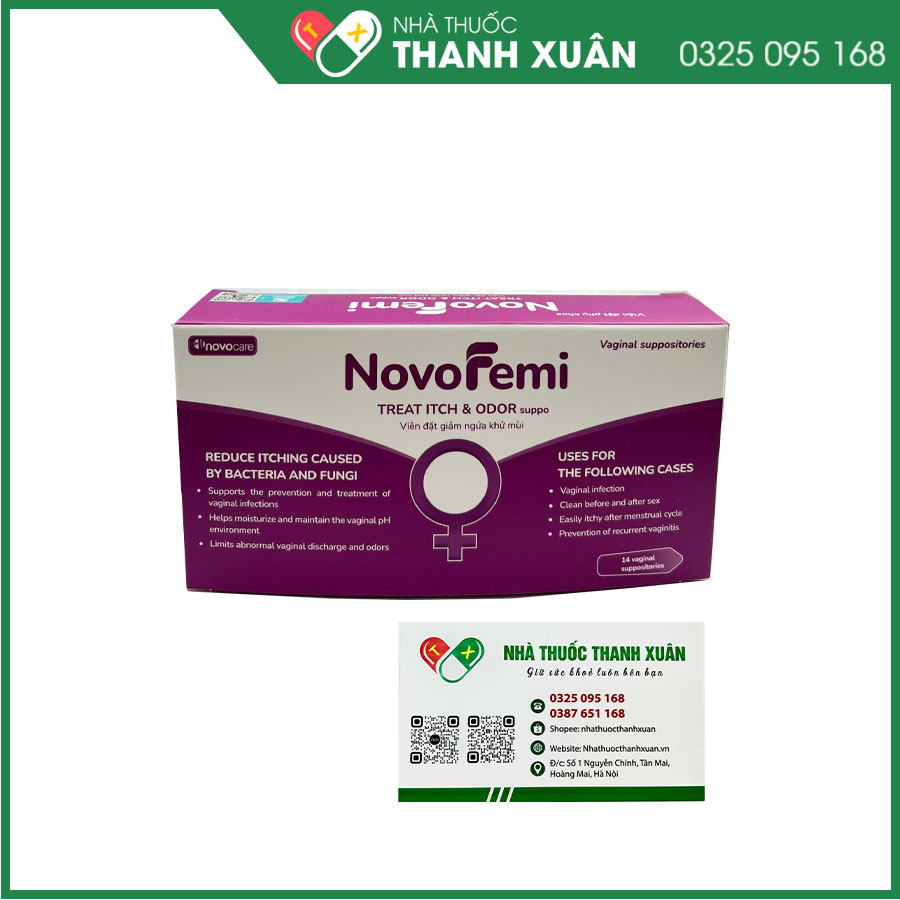 NovoFemi treat itch &amp; odor suppo giảm ngứa rát âm đạo